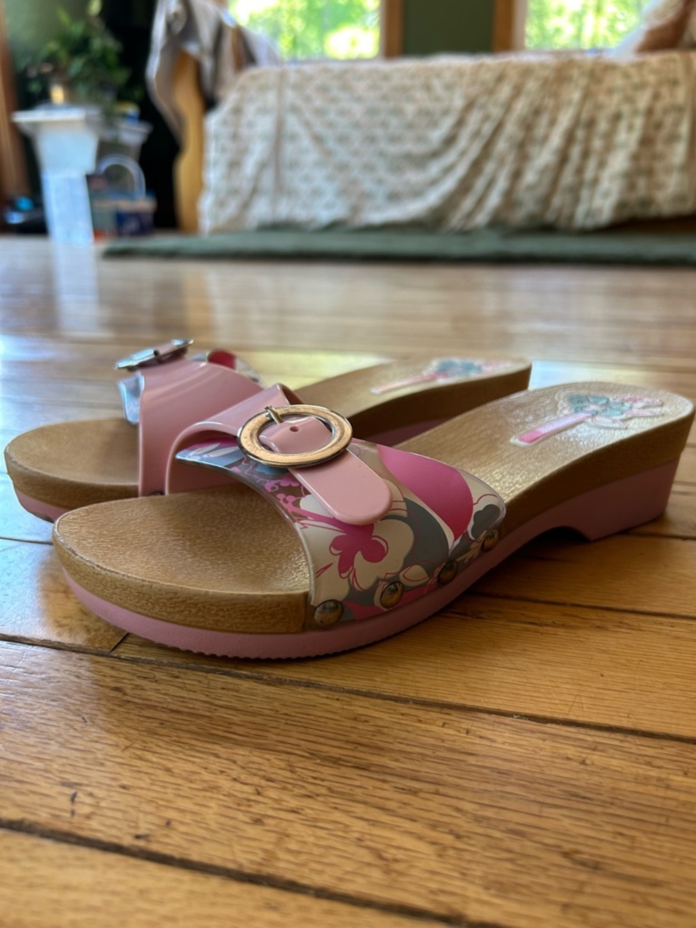 VHTF Vintage Grendha Y2K Pink Floral Platform Sandals Clogs Slides Women's 7